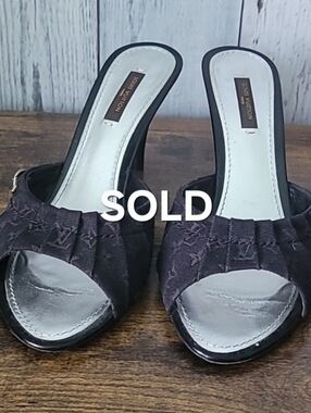 SOLD LOUIS VUITTON Mini Lin Fabric Slides Heels.